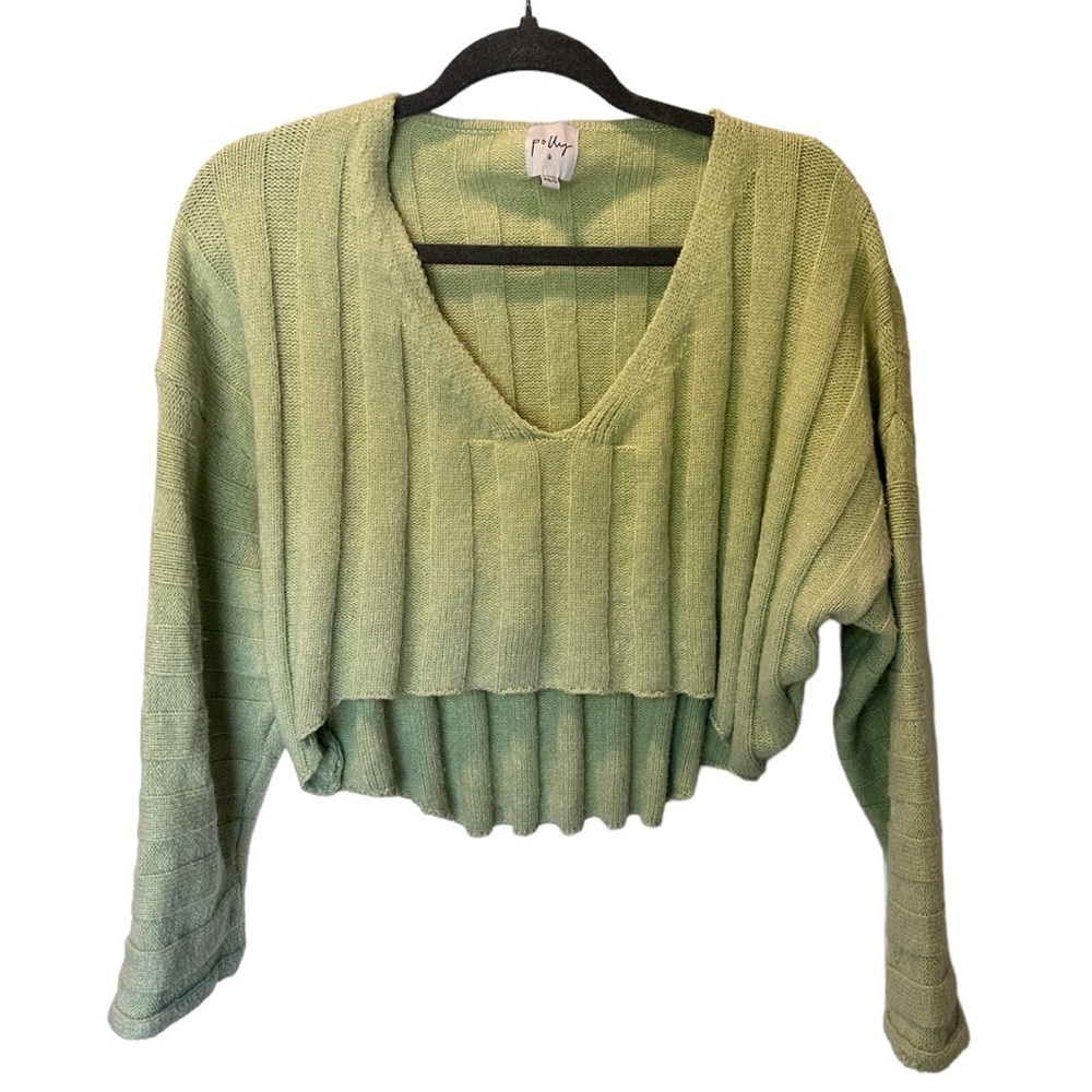 Polly Ribbed Knit Cropped Sweater Sage Green, Size XS/S